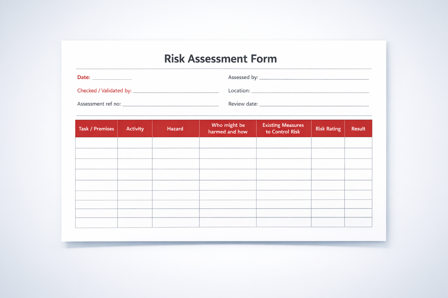 Taco Risk Form Risk Assessment Form: Formulir Penilaian Risiko Lengkap | INCA Riset ...